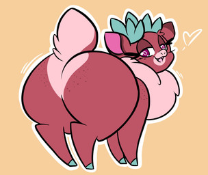 antlers big_butt blue_antlers butt butt_focus cloven_hooves countershade_fur countershading female feral fluffy freckled_butt freckles fur hooves horn looking_back one_eye_closed pink_body pink_fur pink_hooves quadruped scut_tail short_tail simple_background solo suggestive tail tan_background toony white_background wide_hips shinkaku them's_fightin'_herds pomfy_(tfh) deer mammal new_world_deer reindeer digital_drawing_(artwork) digital_media_(artwork) full-length_portrait hi_res portrait