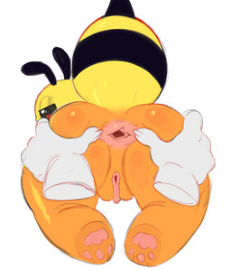 ambiguous_gender antennae_(anatomy) anthro anus arthropod_abdomen bee_sting big_butt black_antennae black_eyes butt disembodied_hand duo female genitals glistening glistening_abdomen glistening_butt glistening_thighs half-closed_eyes inner_labia looking_at_viewer looking_back narrowed_eyes orange_body orange_butt orange_legs orange_skin orange_vulva pawpads pink_anus pink_inner_labia pink_pawpads pink_vulva rear_view simple_background sketchy spread_anus spread_butt spreading vulva white_background yellow_body yellow_head yellow_skin hanaarts beia_(hanaarts) arthropod bee hymenopteran insect 2024 hi_res