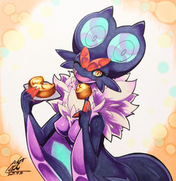 abstract_background anthro breasts claws eyelashes female food fur green_sclera grey_body grey_fur holding_food holding_object medium_breasts membrane_(anatomy) membranous_wings multicolored_body nipple_outline one_eye_closed open_mouth pie_(food) pokemorph solo tail tongue wings yellow_eyes 025aki nintendo pokemon generation_6_pokemon noivern pokemon_(species) 2025 absurd_res dated hi_res signature