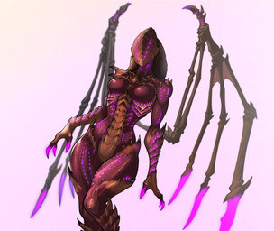 bone_wings breasts brown_body featureless_breasts featureless_crotch female glowing glowing_markings markings pink_background purple_body purple_markings simple_background solo thick_thighs unusual_anatomy unusual_wings wide_hips wings spacemaxmarine bioware blizzard_entertainment electronic_arts mass_effect starcraft infested_kerrigan sarah_kerrigan tali'zorah alien humanoid hybrid quarian winged_humanoid zerg hi_res