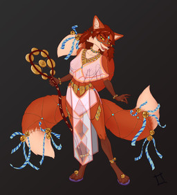 3_tails anthro bell black_background breasts clothing collar digitigrade_footwear female flip_flops footwear furgonomic_footwear furgonomics multi_tail nipples sandals shoes simple_background solo standing studded_collar studs tail quotermain rhea_kitsune canid canine fox mammal red_fox true_fox 2020 hi_res