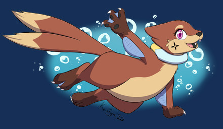 2_tails bubble feet female feral fin membrane_(anatomy) multi_tail neckwear pink_eyes smile smiling_at_viewer spread_arms swimming tail toes underwater water webbed_feet webbed_hands kerilyn nintendo pokemon buizel generation_4_pokemon mammal mustelid otter pokemon_(species)