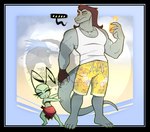 anthro clothing duo female male male/female size_difference swimming_trunks swimwear tail tail_pull inkyraptorwings disney invader_zim nickelodeon star_vs._the_forces_of_evil toffee_(svtfoe) alien humanoid lizard reptile scalie septarian hi_res