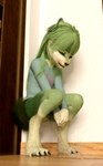 anthro bodily_fluids female female_peeing fur genital_fluids green_body green_fur inside peeing solo urine urine_on_ground urine_pool urine_stream young bachri canid canine canis domestic_dog husky mammal nordic_sled_dog spitz 3d_(artwork) absurd_res digital_media_(artwork) hi_res