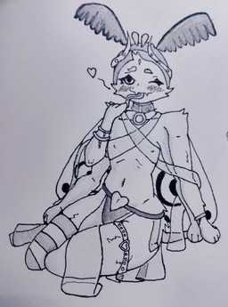anthro bulge clothed clothing collar femboy kneeling legwear long_tongue lust_god male seductive skimpy solo thigh_highs tongue translucent translucent_clothing jpchops mofboi arthropod insect lepidopteran moth mothball absurd_res graphite_(artwork) hi_res traditional_media_(artwork)