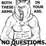 1:1 2011 abs anthro athletic biceps canid canine canis clothed clothing dialogue english_text fur humor insanity_wolf lol_comments male mammal meme monochrome muscular muscular_anthro open_mouth reaction_image solo strikeanywhere teeth text threatening tongue topless vein veiny_muscles wolf