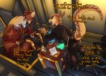 absurd_res angry anthro bottomwear breasts clothed clothing comic detailed_background dialogue dunam_(character) duo english_text female fur genet hi_res inside legwear male mammal pantyhose profanity scalie siroc siroc_(character) sitting skirt standing text viverrid