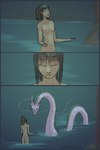 bestiality breasts brown_hair duo eyes_closed female feral fur green_body green_fur hair horn human_on_feral interspecies long_body male male/female night offering_to_another partially_submerged water whiskers white_body peregr1ne ghibli mythology spirited_away chihiro_ogino haku_(spirited_away) dragon eastern_dragon human mammal mythological_creature mythological_scalie scalie 2:3 comic hi_res