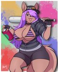 anthro baseball_bat bat_(object) bra breasts clothing female hat headgear headwear solo spray_can underwear jwinkz pornhub rose_(durandall) canid canine mammal hi_res