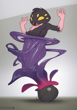 4_arms 4_fingers 6_eyes anthro balls_outline black_body black_fur bulge cauldron detailed_bulge fangs fingers fur genital_outline genitals glistening glistening_eyes glistening_goo glistening_thighs goo_transformation holding_penis latex liquid_latex looking_down male multi_arm multi_eye multi_limb open_mouth penis penis_outline pink_body pink_fur purple_latex raised_arms shocked solo spilling teeth tongue transformation yellow_eyes plumlucky arachnid arthropod goo_creature spider hi_res