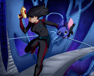 4_fingers 4_toes 5_fingers aged_up ambiguous_gender antennae_(anatomy) back_spines black_eyes black_hair blue_body blue_claws blue_fur blue_nose brown_eyes claws clothed clothing dipstick_antennae duo feet female fingers fur hair head_tuft holding_object holding_weapon larger_human looking_at_viewer multi_arm multi_limb multicolored_antennae notched_ear plasma_blaster_(lilo_and_stitch) plasma_gun ranged_weapon size_difference toes tuft uniform weapon gun-destiny disney lilo_and_stitch lilo_pelekai stitch_(lilo_and_stitch) alien experiment_(lilo_and_stitch) human mammal 2015 digital_media_(artwork) film_grain hi_res signature