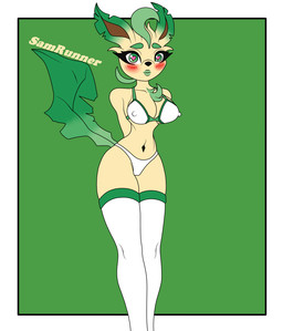 anthro breasts clothing female heart_eyes heart_symbol legwear lingerie presenting school school_uniform small_waist solo spread_legs spreading teacher thigh_highs uniform samrunner nintendo pokemon eeveelution generation_4_pokemon leafeon pokemon_(species) hi_res