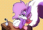 anthro bedroom_eyes big_breasts breasts female hair hair_over_eye leaning leaning_forward looking_at_viewer narrowed_eyes one_eye_obstructed perfume seductive solo solratic tiny_toon_adventures warner_brothers fifi_la_fume mammal mephitid skunk hi_res