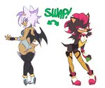 alternate_universe anthro anti_hero butt character_swap clothing duo female femboy femme_fatale footwear high_heels male shoes suit tight_suit crowmatose sega sonic_the_hedgehog_(series) rouge_the_bat shadow_the_hedgehog bat eulipotyphlan hedgehog mammal absurd_res hi_res