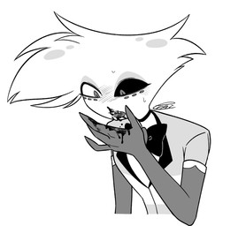 blood bodily_fluids chest_tuft clothed clothing male nosebleed sharp_teeth solo teeth tuft enaic31 hazbin_hotel hellaverse angel_dust arachnid arthropod demon humanoid spider hi_res monochrome