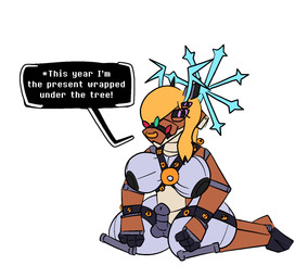 airbag anthro bdsm bondage bound breast_expansion breasts butt butt_expansion dialogue expansion female festive fusion harness machine solo text thigh_expansion thighs_together nova_prowler deltarune undertale_(series) noelle_holiday deer mammal new_world_deer reindeer robot english_text hi_res