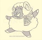 ambiguous_gender anthro biped blush cloven_hooves curved_horn eyes_closed front_view fur happy hooves horn mostly_nude open_mouth open_smile plaid scarf scarf_only simple_background smile snout solo spread_arms spread_legs spreading toony wide_stance wool_(fur) yellow_background alice_chrosny animal_crossing nintendo vesta_(animal_crossing) bovid caprine domestic_sheep mammal sheep 2018 digital_drawing_(artwork) digital_media_(artwork) full-length_portrait hi_res monochrome portrait yellow_and_white