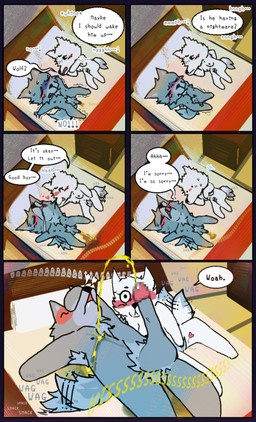 accident anthro becoming_erect bedwetting blush bodily_fluids breasts censored_genitalia censored_penis cum duo embarrassed erection fear_peeing female fur genital_fluids genitals good_boy headpat male male/female nipples nude omorashi peeing peeing_while_erect penis petting praise romantic sleeping sleeping_nude sleeping_together tail tail_motion tailwag text urine urine_stream vaginal vaginal_fluids watersports wet_dream wetting peemenant incontinent_wolf_(peemenant) canid canine canis fox mammal wolf 2025 absurd_res censored comic digital_media_(artwork) english_text hi_res