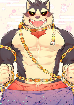 anthro chain male smile smiling_at_viewer solo standing tongue tongue_out yuufreak lifewonders tokyo_afterschool_summoners garmr_(tas) canid mammal absurd_res hi_res