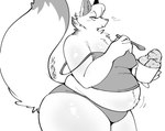 anthro belly breasts clothed clothing cutlery dessert emanata female fluffy fluffy_tail food hair holding_food holding_object holding_spoon ice_cream kemono kitchen_utensils long_tail love_handles motion_lines navel overweight overweight_anthro overweight_female panties simple_background solo spoon tail tools underwear white_background suda canid canine mammal 2024 hi_res signature