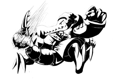 3_toes 4_fingers action_pose anthro athletic athletic_anthro big_tail bottomwear claws clothed clothing cybernetics electronics feet fingers headgear headphones headwear humanoid_hands jacket machine metal_tail pose prosthetic shorts side_view simple_background snout solo tail toes toony topwear white_background signirsol lethal_league latch crocodile crocodilian reptile scalie 2015 black_and_white digital_drawing_(artwork) digital_media_(artwork) monochrome shaded