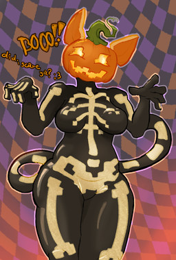 bodysuit candle clothing female food for_a_head fruit jack-o'-lantern latex latex_bodysuit latex_clothing latex_skinsuit markings plant pumpkin pumpkin_head reflective_clothing skeleton_(marking) skinsuit solo speech_bubble talking_to_viewer thick_thighs tight_clothing to_maks2137 epic_games fortnite spice_(fortnite) domestic_cat elemental_creature felid feline felis flora_fauna mammal object_head hi_res
