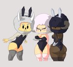 anthro big_butt breast_squish breasts bunny_costume butt clothing costume female group male presenting presenting_hindquarters short_stack squish trio amoroussheep asher_(amoroussheep) junie_(amoroussheep) russ_(amoroussheep) bovid caprine humanoid mammal scruffin