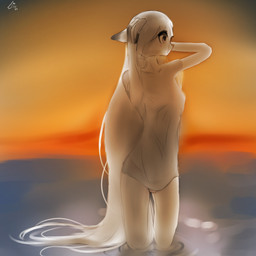 anthro clothing female fur partially_submerged shirt solo topwear water white_body white_clothing white_fur white_shirt white_topwear furrxatinity_delovia assette_(furrxatinity) arctic_fox canid canine fox mammal true_fox 1:1 absurd_res hi_res sketch