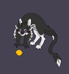 3_fingers 3_toes 4_ears ambiguous_gender big_tail black_body black_feathers black_finger_claws black_fur black_toe_claws chibi claws feathers feet feral fingers food fruit fur hair jumping lemon long_tail looking_at_object midair multi_ear nude pawpads pink_pawpads plant purple_eyes quadruped scared simple_background solo tail toes tuft white_body white_feathers white_fur winged_arms wings andreika_kompas fyr_(fenrir784) avali avian bird 2025 digital_drawing_(artwork) digital_media_(artwork) hi_res