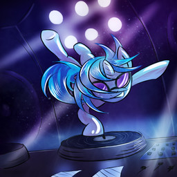ambiguous_gender disc_jockey eyewear feral fur glasses hair horn lights multicolored_hair record record_player smile solo speaker tail two_tone_hair white_body white_fur fajeh friendship_is_magic hasbro my_little_pony mythology vinyl_scratch_(mlp) equid equine mammal mythological_creature mythological_equine unicorn 1:1 2012