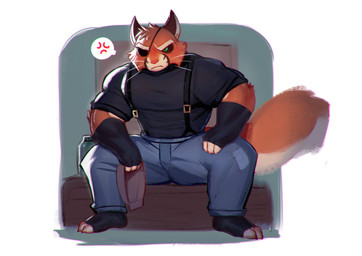 anthro biceps big_muscles black_clothing black_shirt black_topwear bottomwear cheek_tuft claws clothing countershade_fingers countershade_tail countershading cross-popping_vein deltoids denim denim_bottomwear denim_clothing eye_markings eye_patch eyebrows eyewear facial_tuft fingerless_gloves fluffy fluffy_tail footwear fur gloves green_sclera grumpy hand_on_leg hand_on_thigh handwear hat head_tuft headgear headwear jeans male markings muscular newsboy_cap orange_body orange_fur pants pink_nose pointy_ears shirt simple_background sitting socks solo speech_bubble spread_legs spreading suspenders sweater tail thick_eyebrows toe_claws topwear tuft turtleneck unsigned whiskers white_body white_countershading white_eyebrows white_fur white_inner_ear cydonia_xia lackadaisy viktor_vasko domestic_cat felid feline felis mammal 2025 absurd_res hi_res lineless