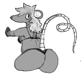 anthro bra butt clothed clothing female hands_on_wall long_tail looking_at_viewer panties partially_clothed presenting presenting_hindquarters solo tail underwear warprat pepperrat mammal murid murine rat rodent low_res monochrome