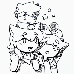 anthro clothing group hoodie kerchief male shirt star topwear trio 90percentdenny 90_percent_studios drawtober purrfect_apawcalypse bolt_fritz sparky_fritz stormy_fritz canid canine canis domestic_dog husky mammal nordic_sled_dog spitz 1:1 2022 hi_res