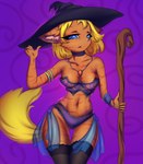 anthro clothing female hat headgear headwear magic_user solo staff witch prisma6 domestic_cat felid feline felis mammal hi_res