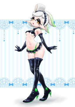 armwear boots bottomwear breasts camel_toe clothing elbow_gloves female footwear gloves handwear high_heeled_boots high_heels humanoid_pointy_ears midriff not_furry pointy_ears pseudo_hair pupils shoes skirt solo tentacle_hair tentacles thong under_boob underwear unusual_pupils koharuno2 nintendo splatoon marie_(splatoon) aquatic cephalopod humanoid inkling mollusk hi_res