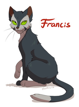 ambiguous_gender black_whiskers brown_inner_ear brown_nose digitigrade feral fur green_eyes grey_body grey_fur paws red_text simple_background sitting solo tail text whiskers white_background hioshiru felidae_(film) francis_(felidae) domestic_cat felid feline felis mammal 2017 cel_shading character_name digital_drawing_(artwork) digital_media_(artwork) full-length_portrait hi_res portrait shaded