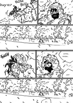 bed clothing dialogue furniture grass male plant snow text tree husky92 bovid bovine human humanoid mammal orc comic english_text monochrome multiple_scenes