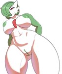 anthro areola big_breasts biped breasts curvy_figure eyebrows female genitals green_areola green_hair green_nipples green_pussy hair hands_behind_back looking_at_viewer looking_down looking_down_at_viewer navel nipples nude nude_anthro nude_female pokemorph pussy red_eyes simple_background smile smirk solo white_background wide_hips kiyathejackal nintendo pokemon gardevoir generation_3_pokemon pokemon_(species) hi_res