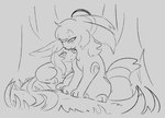 ambiguous_gender duo feral grass plant smile bloowolfy nintendo pokemon eclipse_(bloowolfy) eeveelution espeon generation_2_pokemon pokemon_(species) umbreon 2024 greyscale monochrome sketch