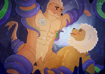 andromorph anthro duo forced forced_to_penetrate genitals intersex intersex/male male male/male multicolored_body nipple_fetish nipple_play nipple_suck penetration restrained restrained_by_tentacles sucking tattoo tentacles tongue tongue_out two_tone_body vaginal vaginal_penetration vulva ej_arts leo_altum felid lion mammal marine pantherine pinniped sea_lion absurd_res hi_res