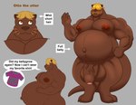 anthro balls belly blonde_hair genitals hair male muscular muscular_male navel nipples pecs penis solo tail text vore rub_lug mammal mustelid otter absurd_res english_text hi_res father_(lore) parent_(lore)