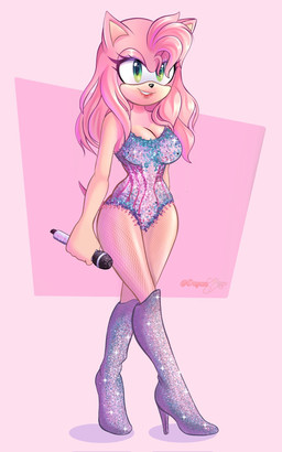 anthro boots breasts cleavage clothed clothing countershade_arms countershade_face countershade_torso countershading electronics female fishnet_clothing fishnet_leggings fishnet_legwear footwear green_eyes head_tuft high_heeled_boots high_heels holding_microphone holding_object leggings legwear leotard lipstick makeup medium_hair microphone pink_body pointy_ears shoes solo sparkles sparkling_clothing sparkling_shoes studded_clothing studs tuft dayanrose sega sonic_the_hedgehog_(series) taylor_swift amy_rose eulipotyphlan hedgehog mammal hi_res