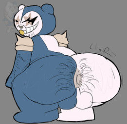 anthro anus balls bent_over big_butt blue_body bodily_fluids butt feral genitals hairy looking_at_viewer looking_back male nude presenting rear_view solo spikes sweat twerking rom4ncevisualnovel danganronpa danganronpa_v3 spike_chunsoft monokid monokub bear mammal 2026 absurd_res digital_media_(artwork) hi_res