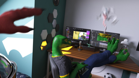 3_toes anthro ball barefoot black_clothing blue_bottomwear blue_clothing blue_pants bottomwear chair claws clothed clothing computer denim denim_bottomwear denim_clothing desk duo electronics feet fingers foot_fetish foot_focus furniture green_body green_scales grey_clothing inside jeans male male/male monitor office_chair pants paws phone red_body scales shirt sitting soccer_ball table tail toe_claws toes topwear yellow_body yellow_eyes yellow_scales diablo_the_rex ahastar grey_(diablo_the_rex) hath_(diablo_the_rex) lizard mammal reptile scalie 16:9 3d_(artwork) 4k absurd_res digital_media_(artwork) hi_res widescreen