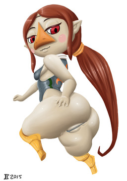 anus beak big_butt blush breasts brown_hair butt clothed clothing female fingers genitals hair humanoid_pointy_ears nose_beak nude overweight overweight_female overweight_humanoid pointy_ears red_eyes shortstack shortstack_female side_boob simple_background small_breasts smile solo thick_thighs vulva white_background wide_hips gray_impact nintendo the_legend_of_zelda wind_waker medli animal_humanoid avian avian_humanoid humanoid mammal rito rito_humanoid 2015 digital_media_(artwork)