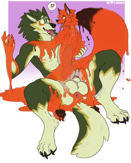 5_fingers animal_genitalia animal_penis anthro anthro_on_anthro anthro_penetrated anthro_penetrating anthro_penetrating_anthro anthrofied anus balls big_balls big_penis biped blush bodily_fluids canine_genitalia canine_penis claws countershade_fur countershade_tail countershade_torso countershading cum duo erection fingers fur genital_fluids genitals huge_penis interrobang knot male male/male male_penetrated male_penetrating male_penetrating_male nude pawpads paws penetration penis sex slime tail tongue tongue_out translucent illbarks nintendo the_legend_of_zelda kite_(kitedafennec) link_(wolf_form) canid canine canis goo_creature mammal wolf hi_res