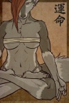 anthro biped black_nose breasts cleavage clothed clothing crosslegged_pose female hair long_hair meditation midriff navel red_hair sitting skimpy solo tail text thong underwear yellow_eyes bix707 fatecoyote canid canine canis coyote fox hybrid mammal 2011 2:3 chinese_text