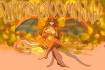 anthro fart fart_cloud female fire flaming_tail goo-connected_lips hair horn hyper hyper_fart orange_body orange_hair orange_skin solo sound_effects tail wings floofykinkumiho nintendo pokemon charizard generation_1_pokemon pokemon_(species) absurd_res hi_res