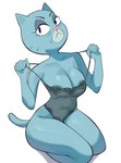 5_fingers anthro areola areola_slip arms_bent bent_leg big_areola big_breasts big_eyes biped black_eyebrows black_eyes black_markings blue_areola blue_body blue_breasts blue_ears blue_fur blue_tail breasts clothed clothed_anthro clothed_female clothing clothing_pull collarbone curvy_figure dark_areola dark_eyebrows elderly elderly_anthro elderly_female eyebrows eyelashes eyeshadow female fingers fur glistening glistening_breasts grey_clothing grey_eyeshadow grey_lingerie head_tilt humanoid_hands kneeling legs_together leotard light_body light_breasts light_ears light_fur light_nose light_tail lingerie long_eyelashes looking_at_viewer makeup markings mature_anthro mature_female monotone_body monotone_breasts monotone_fur monotone_tail mouth_closed off_shoulder pattern_clothing pattern_lingerie pink_nose pose prick_ears shadow simple_background solo tail teddy_(clothing) thick_thighs whisker_markings white_background newguy1091 cartoon_network the_amazing_world_of_gumball mary_senicourt domestic_cat felid feline felis mammal 2024 digital_drawing_(artwork) digital_media_(artwork) full-length_portrait hi_res pinup portrait