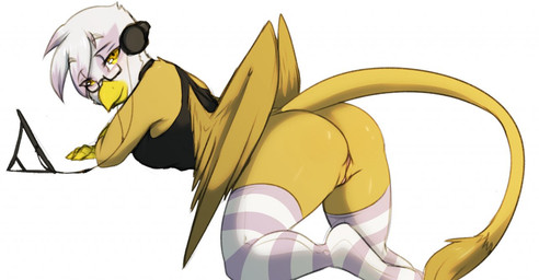 2014 anthro anthrofied avante92 avian beak breasts butt clothed clothing eyewear feathers female footwear friendship_is_magic gilda_(mlp) glasses gryphon half-closed_eyes headphones hi_res looking_at_viewer lying my_little_pony on_stomach presenting presenting_pussy pussy shirt solo stockings wings
Rating: Explicit
Score: 20
User: forkU
Date: March 31, 2014